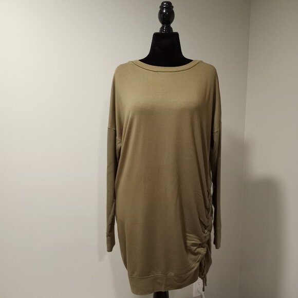 EXPRESS ONE ELEVEN OLIVE GREEN SWEATHSHIRT MINI DRESS WITH TIE FEATURE WOMEN M - Picture 1 of 8